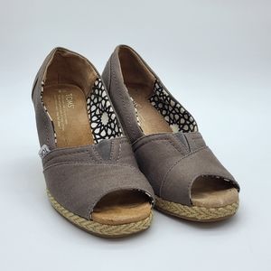 Toms Ash Grey Canvas Wedge Heel Open Toe Classic Casual Comfy Summer Sandal
